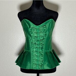 Emerald Green Peplum Pleated Lace Up Corset With Bows